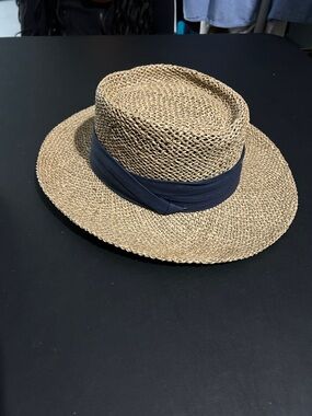 Men's Straw Boater Hat with Navy Band
